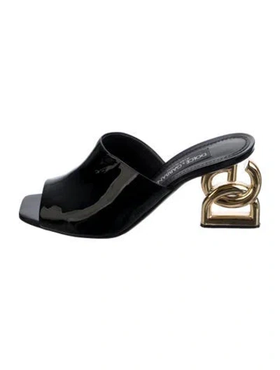 Pre-owned Dolce & Gabbana Patent Leather Slides In Black