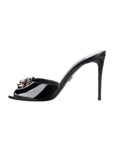 Pre-owned Dolce & Gabbana Patent Leather Slides In Black