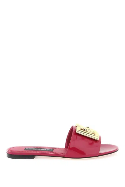 Dolce & Gabbana Patent Leather Slides In Fuxia