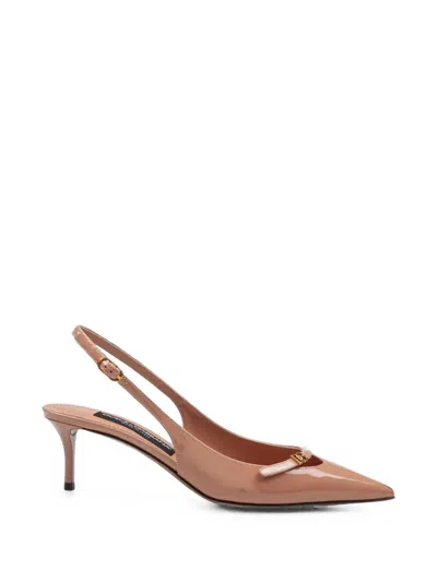 Dolce & Gabbana Patent Leather Slingback Pumps In Brown