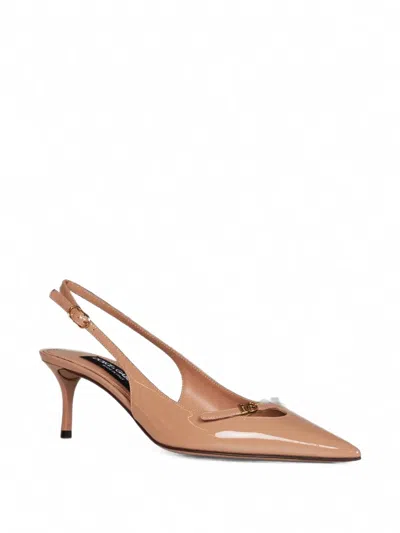 Dolce & Gabbana Patent Leather Slingback Pumps In Brown