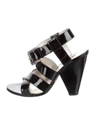 Pre-owned Dolce & Gabbana Patent Leather Slingback Sandals In Black