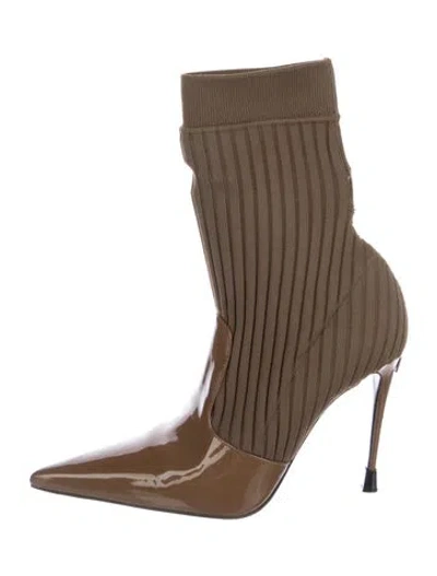 Pre-owned Dolce & Gabbana Patent Leather Sock Boots In Brown