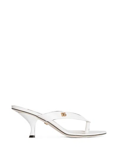 Dolce & Gabbana Patent Leather Thong Sandals In White