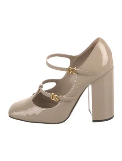 Pre-owned Dolce & Gabbana Patent Leather T-strap Pumps In Neutral