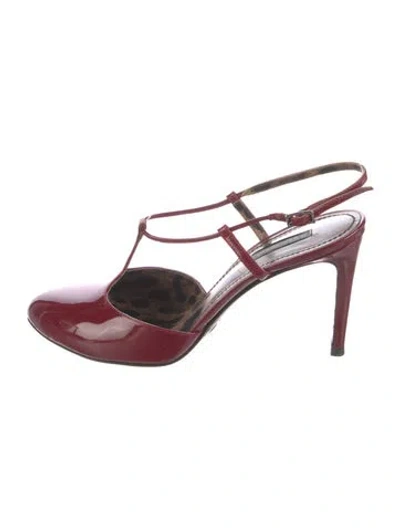 Pre-owned Dolce & Gabbana Patent Leather T-strap Pumps In Red