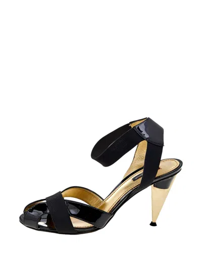 Pre-owned Dolce & Gabbana Patent-leather Ankle-strap Heeled Sandals In Black