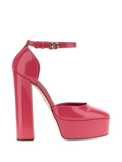 Dolce & Gabbana Glossy Calfskin Leather Platform Pumps In Multi