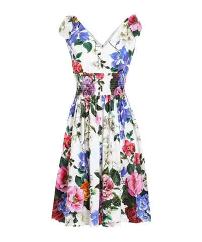 DOLCE & GABBANA DOLCE  GABBANA FLORAL PRINTED V-NECK MIDI DRESS