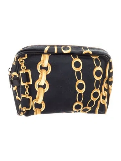 Pre-owned Dolce & Gabbana Pattern Print Canvas Cosmetic Bag In Black
