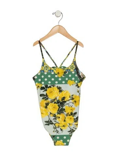 Pre-owned Dolce & Gabbana Kids' Pattern Print Swimsuit In Green/yellow