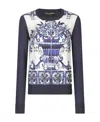 Dolce & Gabbana Printed Silk Crewneck Sweater In White