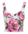 Dolce & Gabbana Pink Crop Top With All-over Printed Floral Motif In Cotton Blend Woman In Multicolor