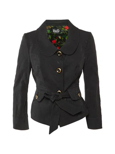Pre-owned Dolce & Gabbana Patterned Belted Jacket In Black