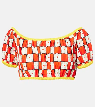 Dolce & Gabbana Patterned Cotton Crop Top In Red