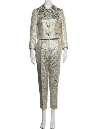 Pre-owned Dolce & Gabbana Patterned Crystal Embellishments Pantsuit In Blue/metallic