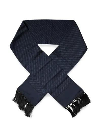 Dolce & Gabbana Fantasy Fringes Chevron Formal Silk Scarf In Blue