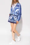 Dolce & Gabbana Majolica-print Hooded Windbreaker In Blue