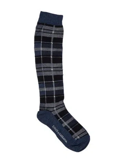 Pre-owned Dolce & Gabbana Patterned Long Socks In Blue