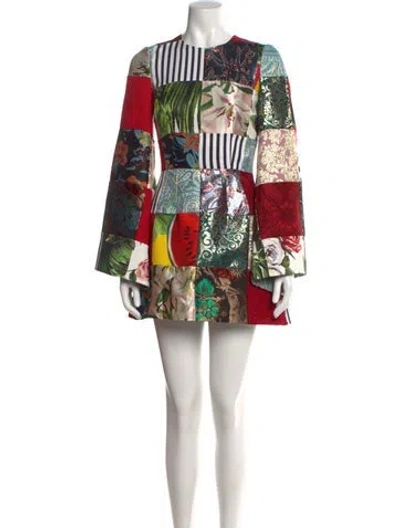 Pre-owned Dolce & Gabbana Patterned Mini Dress W/ Tags In Red