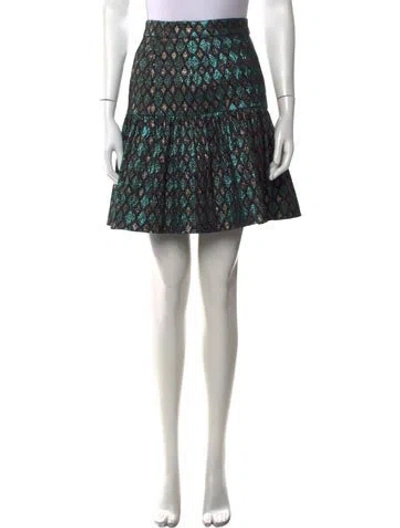 Pre-owned Dolce & Gabbana Patterned Mini Skirt W/ Tags In Black/green/metallic