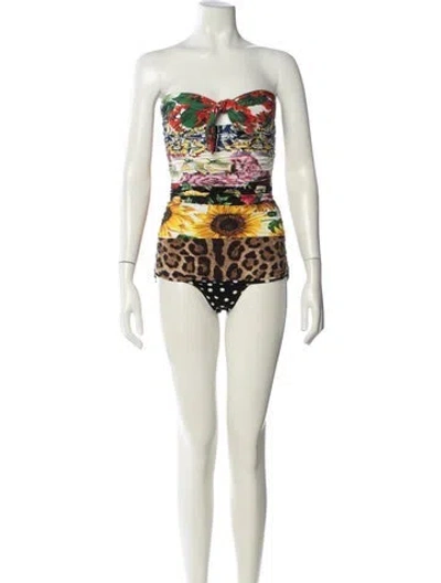 Pre-owned Dolce & Gabbana Patterned Ruffle Embellishment One-piece In Green