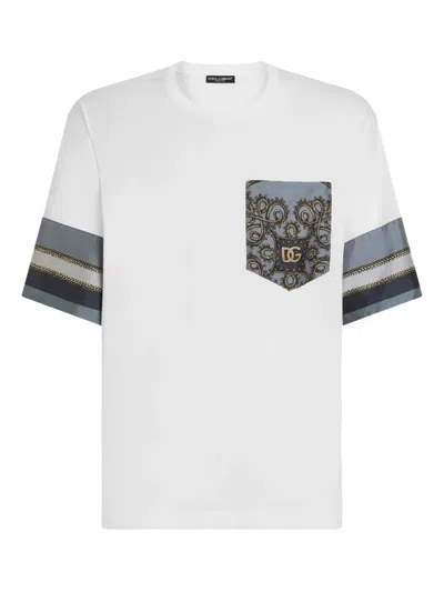 Dolce & Gabbana Patterned Short-sleeve Pocket T-shirt In White