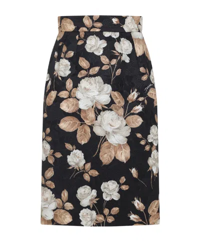 DOLCE & GABBANA ROSE-PRINT MIDI PENCIL SKIRT