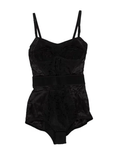 Pre-owned Dolce & Gabbana Patterned Sleeveless Bodysuit In Black