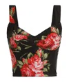 Dolce & Gabbana Top Nero In Seta Con Stampa Floreale Dolce E Gabbana In Multi