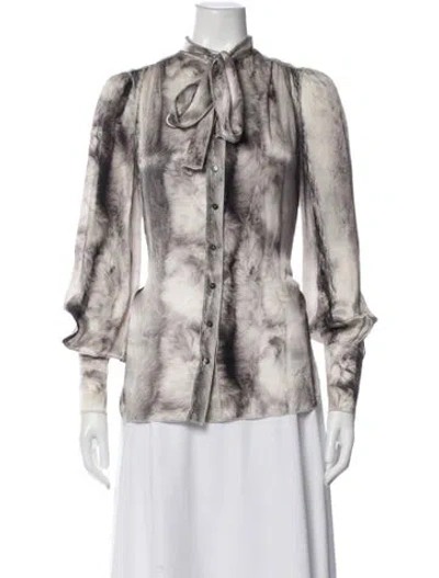 Pre-owned Dolce & Gabbana Patterned Tie Neck Blouse In Gray