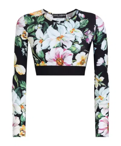 Dolce & Gabbana Activewear Crop Top In Floral-print Jersey