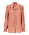 Dolce & Gabbana Silk Shirt With Puff Shoulders And Bow Detail In Pink