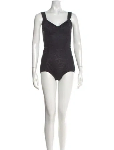Pre-owned Dolce & Gabbana Patterned V-neck Bodysuit In Black