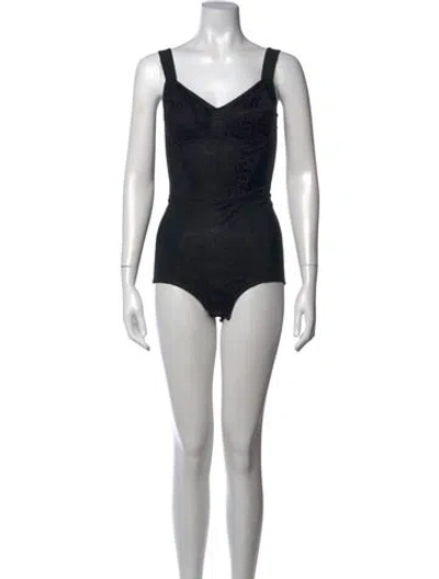 Pre-owned Dolce & Gabbana Patterned V-neck Bodysuit In Black