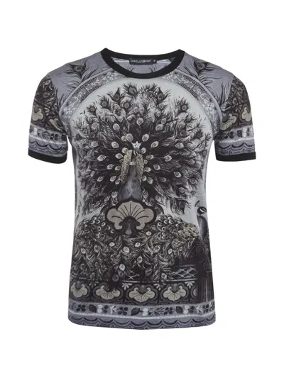 Pre-owned Dolce & Gabbana Peacock-print T-shirt In Gray