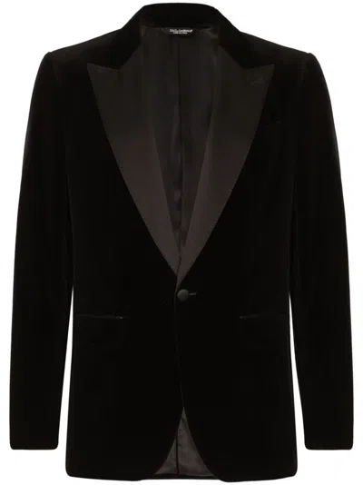 Dolce & Gabbana Black Single-breasted Jacket With Peak Revers In Velvet Man