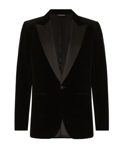 Dolce & Gabbana Black Velvet Single Breasted One Button Blazer