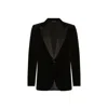 Dolce & Gabbana Peak Lapel Tuxedo Velvet Jacket With Padded Shoulders In Black