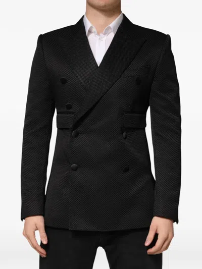 Dolce & Gabbana Double-breasted Cotton-silk Blazer In Black