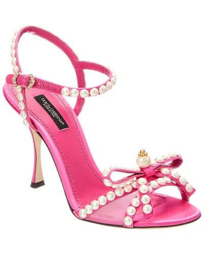 Dolce & Gabbana Pearl & Crystal-embellished Bow Satin Sandal In Multi