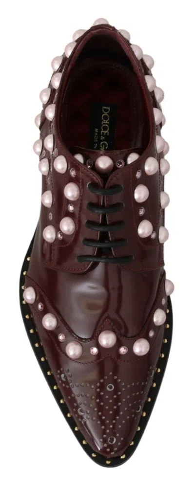 Dolce & Gabbana Pearl & Crystal-studded Leather Flat In Bordeaux