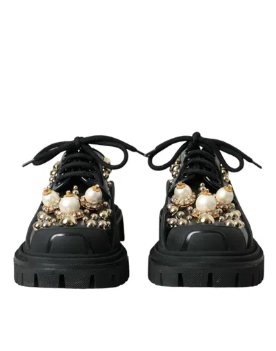 Dolce & Gabbana Pearl And Stud Embellished Leather Derby Flat In Multi