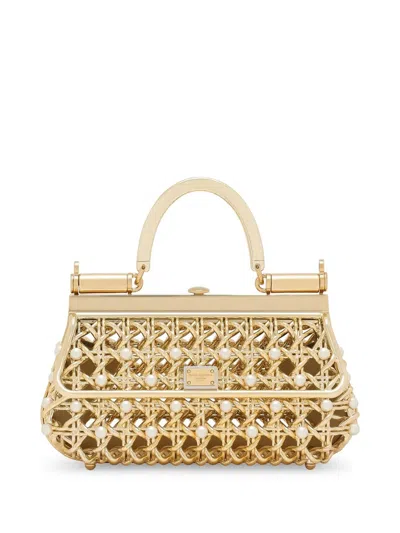 Dolce & Gabbana Pearl-embellished Caged Tote Bag In Gold