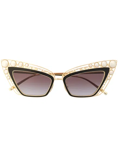 Dolce & Gabbana Pearl Embellished Cat Eye Sunglasses In Gold