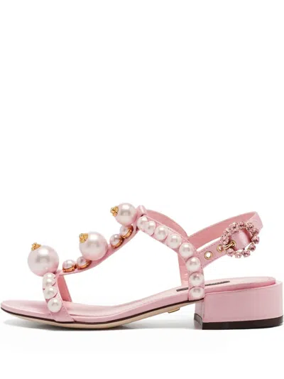 Pre-owned Dolce & Gabbana Pearl Embellished Flat Sandals