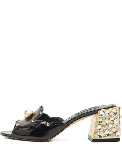Pre-owned Dolce & Gabbana Pearl-embellished Slide Mule In Black