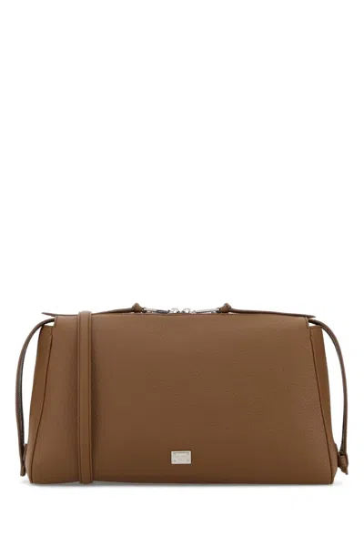 Dolce & Gabbana Pebbled Calf Leather Shoulder Bag In Brown
