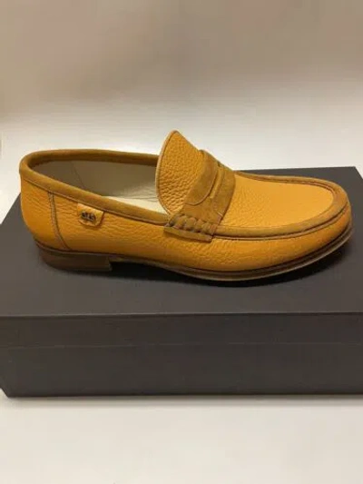 Pre-owned Dolce & Gabbana Pebbled Leather Loafers Shoes Orange Men's Size 8.5 Us
