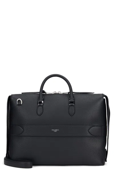 Dolce & Gabbana Pebbled Leather Top Handle Bag In Black